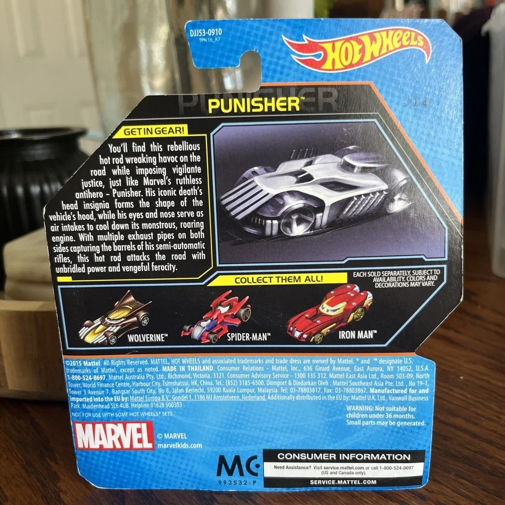 Hot Wheels Marvel Punisher Diecast Car 1:64 White Black 2015